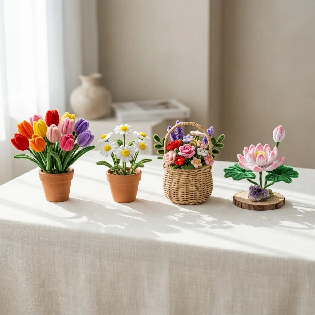 Handcrafted Pipe Cleaner Flower Showcase